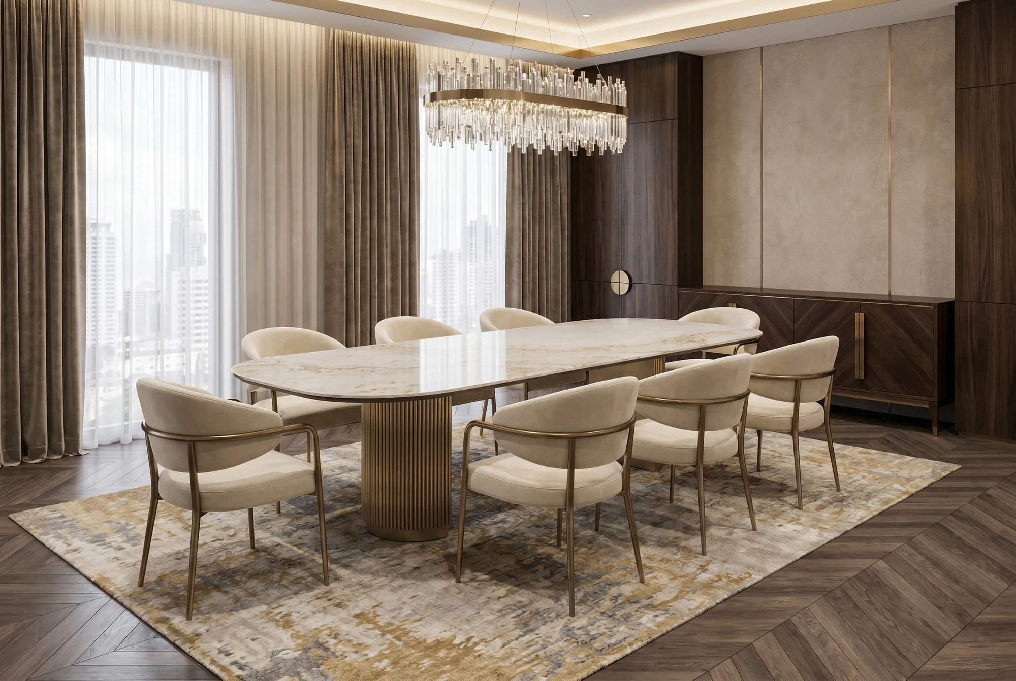 Gold Onyx bespoke table in a styled room