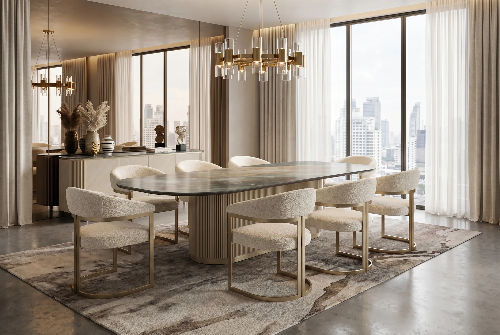 Earthern bespoke table in a styled room